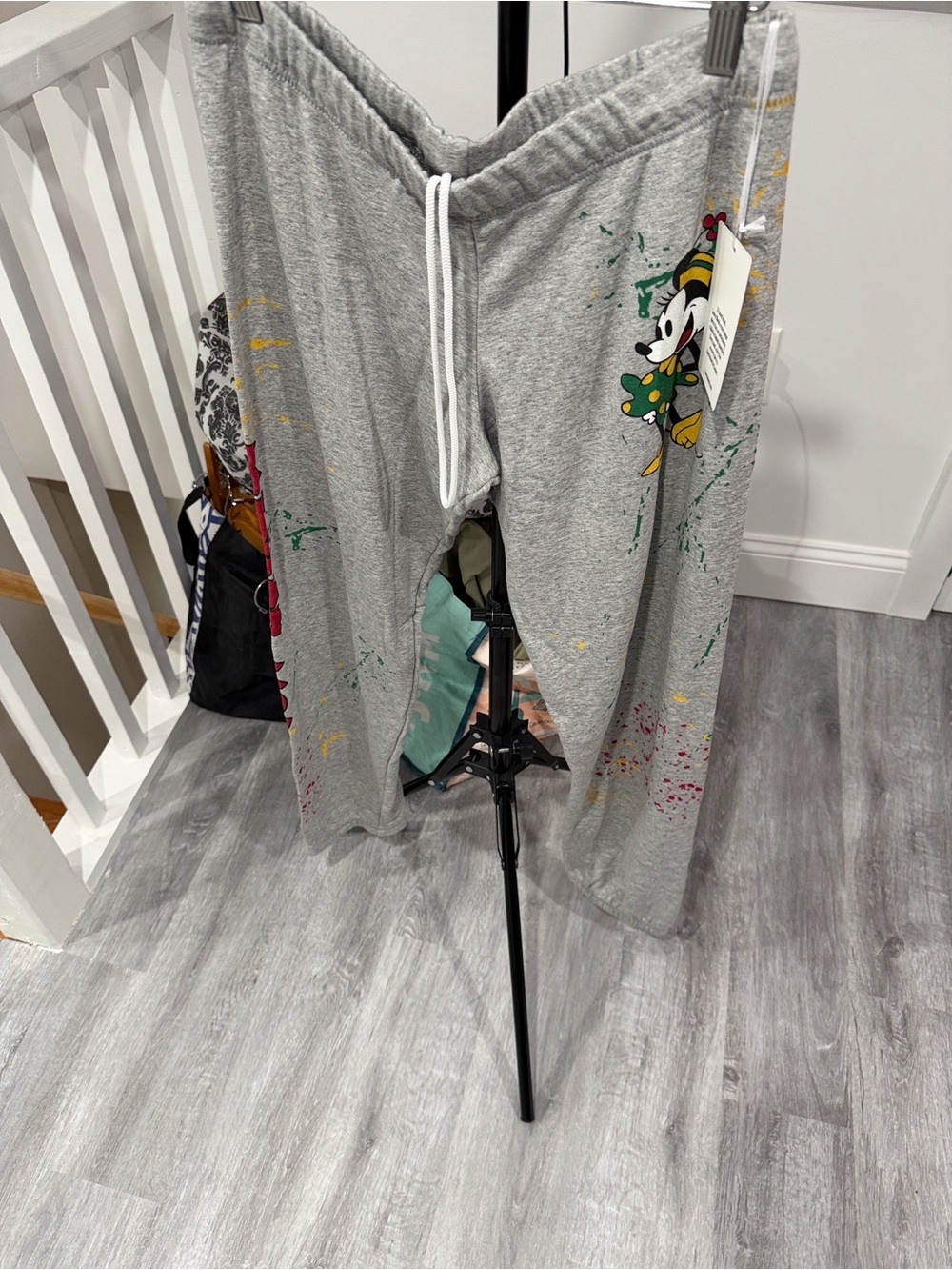 Lauren Moshi Gray Minnie mouse Paint-Splatter Joggers